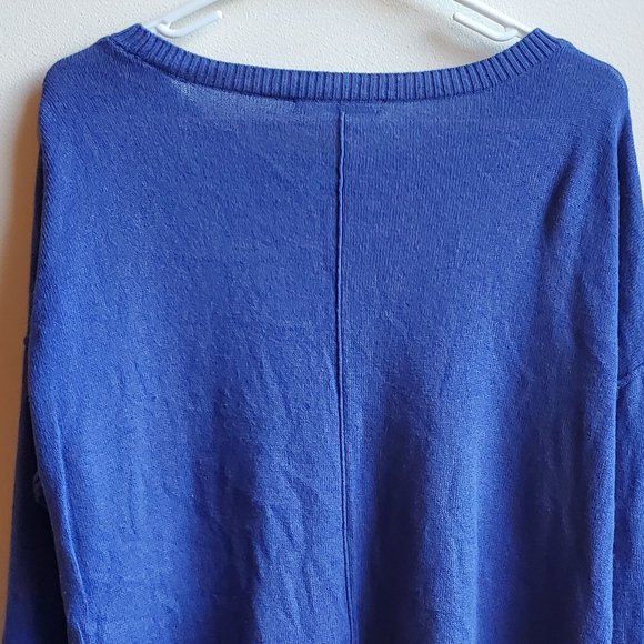 Seven7 Royal Blue/Purple Scoop Neck Cotton/Cashmere Sweater Size Large - Picture 16 of 16